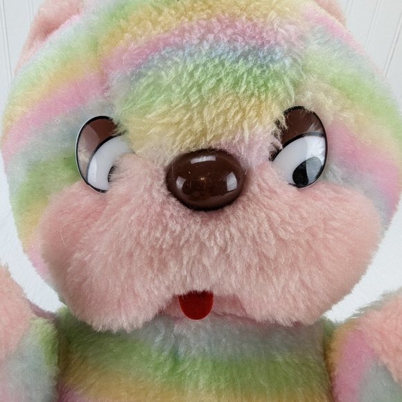 Well Made Pastel Rainbow Striped Teddy Bear Plush 12" Stuffed Animal 1984 - Picture 2 of 10